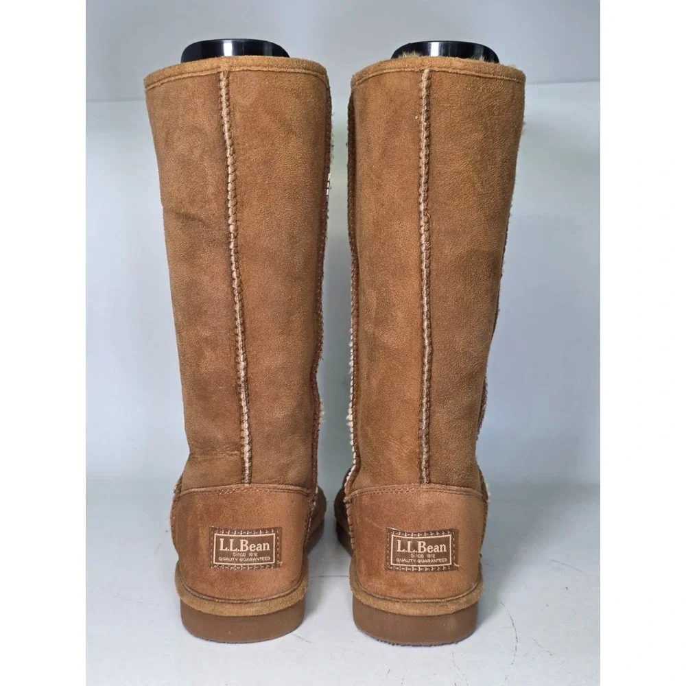 L.L. Bean Boots Women's Size 6 Medium Brown Suede Fur Tall Winter Shoes